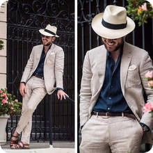Gray Linen Business Slim Fit Men Suits Wedding Groom Tuxedos 2pcs(Jacket+Pants) Bridegroom Suits Best Man Blazer For Prom Party 2024 - buy cheap