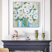 Carteles de flores abstractas pintados a mano, imágenes de rosas blancas, impresiones en lienzo, arte de pared para decoración de sala de estar 2024 - compra barato