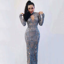 Female Singers Silver Rhinestones Spandex Dress Women's Birthday Celebrate Outfit Dancer Wear Prom Nightclub Long Dress vdb1132 2024 - buy cheap