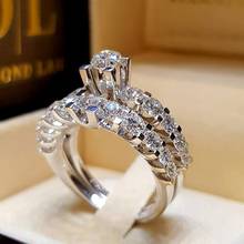 Luxo Cristal Grande Zircão Anel de Pedra do Sexo Feminino Set Moda Nupcial Amor Promessa Anel de Noivado Anéis de Casamento Para As Mulheres 2024 - compre barato