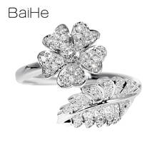 BAIHE Solid 14K White Gold 0.32ct Natural Diamonds Women Wedding Trendy flower leaf Ring Fine Jewelry Beautiful diamond Ring 2024 - buy cheap