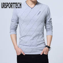 URSPORTTECH T shirt Men Big Size Long Sleeve V-neck Solid Full Sleeve T shirt Men Casual T-shirts For Men Fitness Tops Tees 2024 - buy cheap