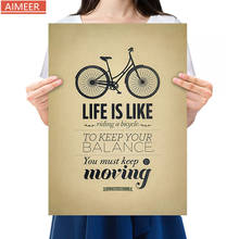 Póster de papel kraft Vintage "Life is like riding a bike", decoración artística para el hogar, pintura de pegatinas de pared, retro, creativo, para bar, cafetería 2024 - compra barato