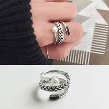 Anéis de prateado para mulheres, anel de prata antigo com corrente e bijuteria 2024 - compre barato