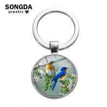 SONGDA Cute Birds Flowers Keychain Mascot Amulet Key Chain Natural Art Picture Glass Dome Key Ring Bag Wallet Pendant Decoration 2024 - buy cheap