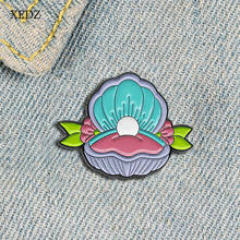Xedz oceano pérola clam concha esmalte broche dos desenhos animados pérola azul tesouro distintivo moda traje jóias presente 2024 - compre barato