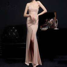 Champagne Evening Dresses Elastic Formal Gown Sexy Split Front Spaghetti Straps Prom Gown Open Low Back Beadings Party Dresses 2024 - buy cheap