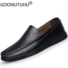 Genuine Leather Cow Loafers Male 2022 New Summer Breathable Men's Shoes Casual Black Hollow Shoe Man Flats Driving Shoes For Men 2024 - buy cheap
