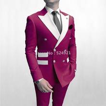 Double Breasted Men Suits Hot Pink Groom Tuxedos Peak White Lapel Groomsmen Wedding Best Man 2 Pieces ( Jacket+Pants+Tie ) D46 2024 - buy cheap
