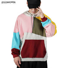 Geometric Patchwork Color-Blocking Men Loose Hoodies Japan Style Streetwear Hip Hop Man Casual Hooded Sweatshirts Drop Shoulder 2024 - buy cheap