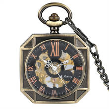 Relógio de bolso masculino, relógio de bolso mecânico de corrente áspera de bronze com números romanos, elegantes 2024 - compre barato