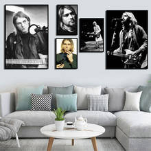 Arte de pared en lienzo, pintura en HD, póster moderno de Kurt Cobain, Rock, cantante de música, Estrella en blanco y negro, decoración del hogar para sala de estar 2024 - compra barato