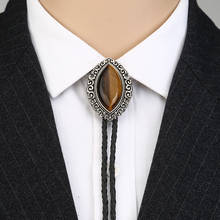 Western cowboy BOLO TIE suit accessories retro big eyes natural agate leather collar rope birthday banquet gift 2024 - buy cheap