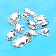 Piedras de diamante de imitación con 2 agujeros, piedras de cristal con base plateada para coser, diy/vestido de novia, tamaño mixto 2024 - compra barato