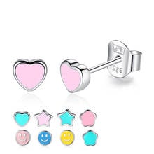 BELAWANG Authentic 100% 925 Sterling Silver Heart Stud Earrings for Women Fashion Genuine Jewelry Enamel Brincos Party Gift 2024 - buy cheap