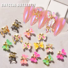 Decoración holográfica para uñas, accesorios de manicura de mariposas brillantes en 3D, cristal semitransparente con diamantes de imitación, Aurora, 6 uds. 2024 - compra barato