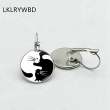 LKLRYWBD / Yin Yang-pendientes de gato blanco y negro, aretes de plata y bronce, pendientes de cristal, joyería para niña, hermoso regalo 2024 - compra barato