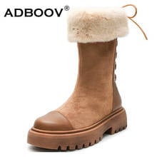 Botas de neve adboov, botas femininas de cano médio com cadarço, sapatos baixos para inverno 2024 - compre barato