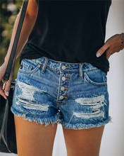 2021 senhoras denim shorts de cintura alta denim rasgado buraco casual fino feminino shorts moda estiramento denim shorts azul lavado 2024 - compre barato