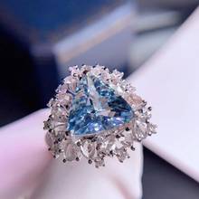 Anel com pedras preciosas marinhas h1021, anel fino de ouro 18k natural com quilate azul-marinho, pedras preciosas finas 2024 - compre barato