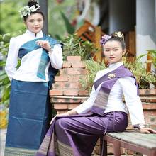 Thailand style restaurant Waiter Uniform long sleeve clothing + shawl Waitress work clothes etiquette life Asian Ethnic Garment 2024 - buy cheap