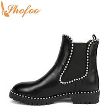 Black Low Chunky Heels Studded Chelsea Booties Woman Round Toe Ankle Boots Elastic Ladies Fashion Shoes Large Size 13 15 Shofoo 2024 - buy cheap