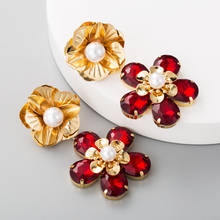 High-quality Vintage Red Rhinestones Long Earring Crystal Flower Drop Earring Fashion Gold Jewelry Accessories For Women 2024 - buy cheap