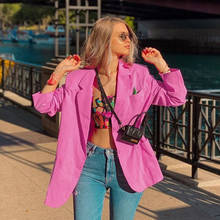 Za-Chaqueta larga de algodón para Mujer, Blazer rosa de manga larga con botonadura única, chaqueta de gran tamaño, prendas de vestir, moda 2020 2024 - compra barato