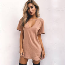 European and American summer clothes for women dresses sexy v-neck short-sleeved loose casual t shirt mini dress vestidos 2024 - buy cheap