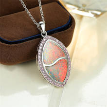 Cute Female White Blue Opal Pendant Necklace Rose Gold Silver Color Chain Necklaces For Women Trendy Crystal Wedding Necklace 2024 - buy cheap
