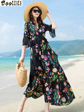 Boollili Women Silk Summer Dress Long Black Print Floral Elegant Dress Slim High Quality Dresses Maxi Vestidos Verano 2020 2024 - buy cheap