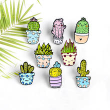 Potted Plant Cactus Pins Lovely Smiley Face Lapel Enamel Pins Fashion Brooches Badges Clothes Bag Pins Jewelry Gifts For Friends 2024 - buy cheap