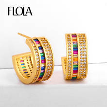 FLOLA Rainbow Hoop Earring for Woman Gold Filled Colored Earring Circle Cubic Zirconia Jewelry Rainbow Earrings Hoops ersr84 2024 - buy cheap