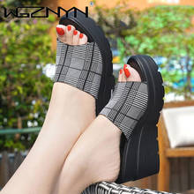 Summer New 2021 Fashion Women Wedges Slipper White grid Women Slippers Pu Leather Women Flat Platform Slippers Rubber Slippers 2024 - buy cheap