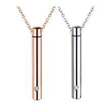 Women's Necklace Zirconia Cylinder Pendant Chain Stainless Steel Rose Gold Cremation Pet Ashes Urn Memorial Jewelry 2024 - buy cheap