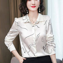 2021 novas mulheres impressas de manga comprida camisa botão acima cetim camisa de seda vintage blusa feminina solta camisas 617h 2024 - compre barato