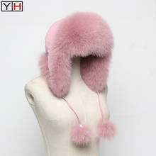 New shelves Lady Natual Real Fox Fur Ears Hats Winter Women Warm Ears Fashion Bomber Hat Lady Genuine Fox Fur Hats 2024 - buy cheap