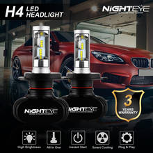 NIGHTEYE 2 шт. супер яркие 50 Вт 8000LM H4 9003 HB2 Автомобильные светодиодные лампы дальнего/ближнего света 12 в объектив проектора 6500 к противотуманные фары 2024 - купить недорого