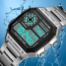 Мужские Цифровые часы с хронографом, водонепроницаемые, из нержавеющей стали 2024 - купить недорого