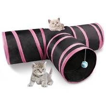 Cat Tunnel 3 Way Collapsible Pet Cat Play Tunnel with Ringing Ball, Spacious Tube Fun for Cat Puppy Kitten 2024 - buy cheap