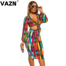 VAZN BS1136, новинка, открытая, сексуальная, Клубная, винтажная, элегантная, модная, для молодых, длинный рукав, повязка, топ, миди, юбки, тонкая, для женщин, комплект из 2 предметов 2024 - купить недорого