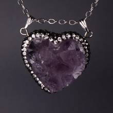 Druzy Purple Quartz Crystal Amethysts Necklaces Heart Shaped natural Gem stones Pendants Charms Jewelry For Girl Lover's Gift 2024 - buy cheap