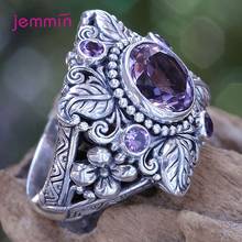 Punk Style Vintage 100% Flower 925 Sterling Silver Round Natural Amethyst Wedding Engagement Rings For Women Fine Jewelry 2024 - buy cheap