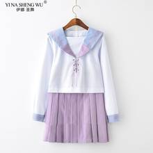 Kit de uniforme japonês de manga curta feminino, conjunto com 2 peças de roupa japonesa transparente para estudantes 2024 - compre barato