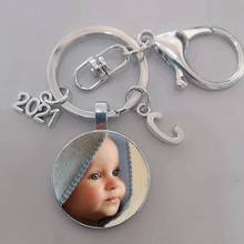 DIY photo custom A-Z keychain 2021 keychain custom glass cabochon family lover baby metal keychain gift 2024 - buy cheap