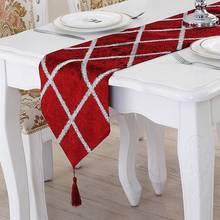 40 Table Runner Retro Lattice Suede Table Runner With Tassel For Wedding 28x210cm Piano Cover Red Blue Table Runners 2024 - buy cheap