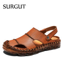 SURGUT Luxury Men's Sandals Breathable Genuine Leather Male Sandals Soft Sole Outdoor Beach Shoes Non-Slip Water Walking Shoes 2024 - buy cheap