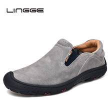 LINGGE Spring New Fashion Brand Men Shoes Genuine Leather Shoes Casual Men Shoes Loafers Men Slip On Shoes Big Size 38-48 2024 - buy cheap