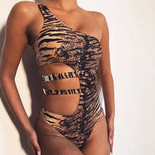 One Shoulder Tiger Skin Print Swimsuit Female Swimwear One Piece Bikini High Belt Bikinis Summer Women's Push Up Swimwear 2024 - buy cheap