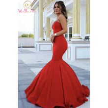 Walk Beside You Red Chic Evening Dresses 2020 Strapless Sleeveless Sweetheart Mermaid Satin Floor length Sweep Train Backless 2024 - buy cheap